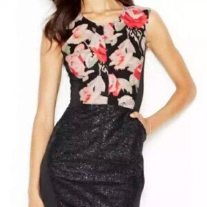 RACHEL Rachel Roy Floral Mixed Media Black Sheath Cocktail Dress, Size 10‎
